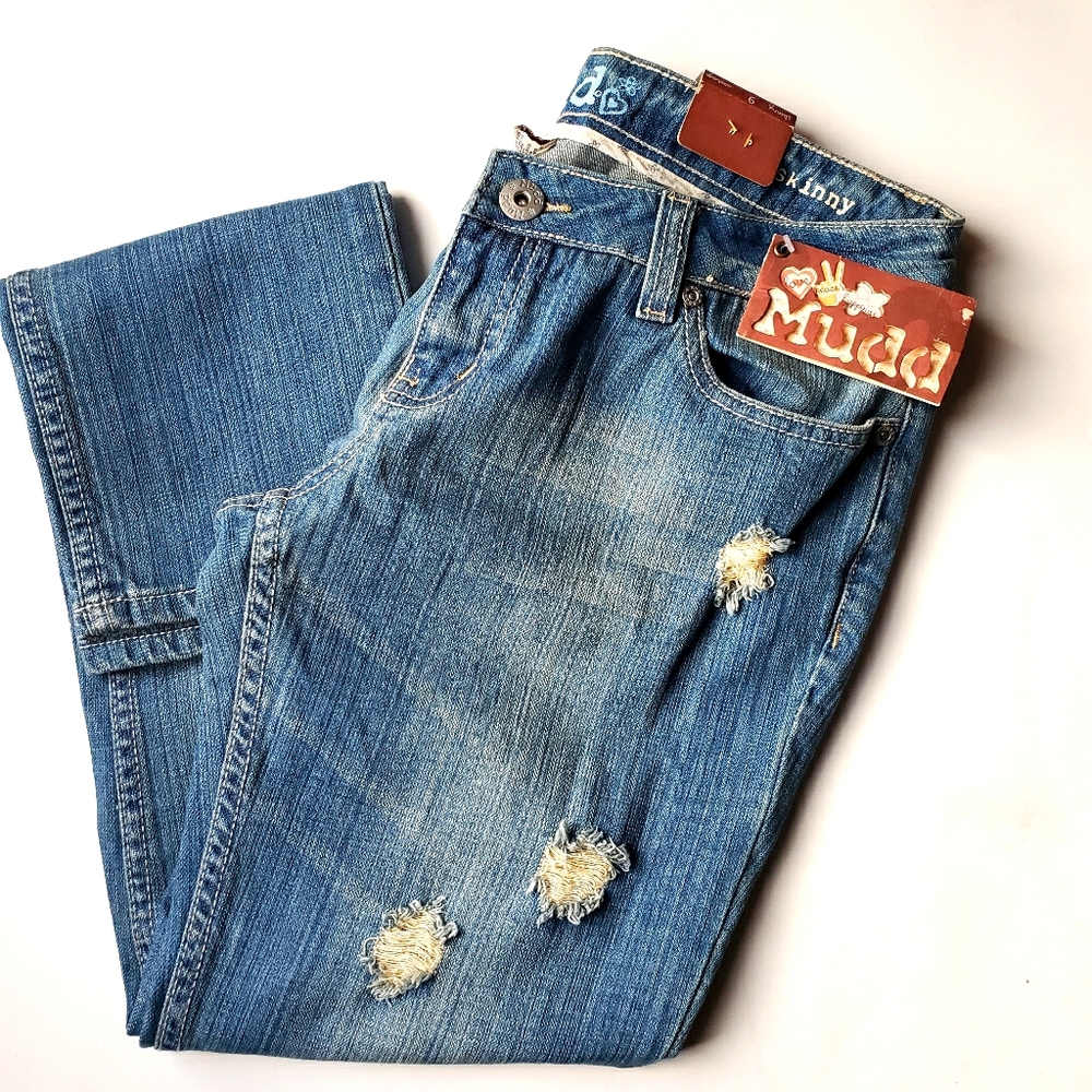 NWT Mudd Skinny Jeans Size 9 Juniors Distressed Y2K Style Blue